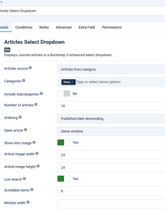 articles select dropdown settings