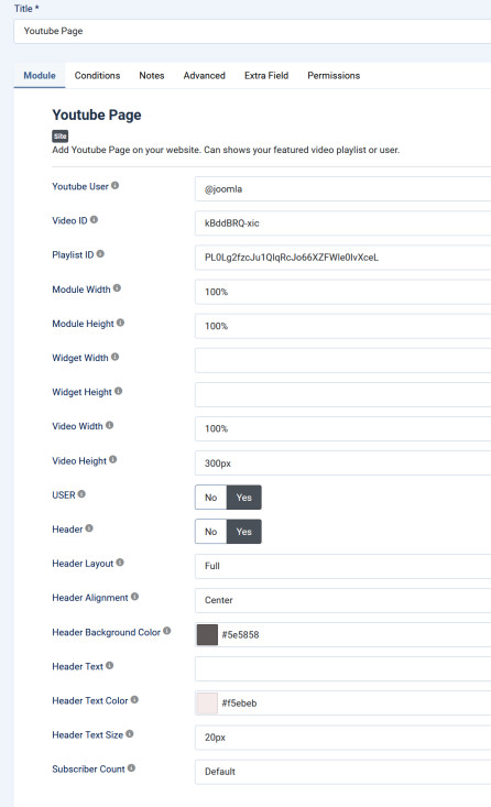 mod youtube page j5 options